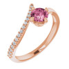 14 Karat Rose Gold Pink Tourmaline and 0.10 Carat Diamond Bypass Ring