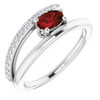 14 Karat White Gold Garnet and 0.15 Carat Diamond Bypass Ring