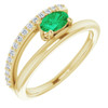 14 Karat Yellow Gold Lab Emerald and 0.15 Carat Diamond Ring