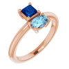 Genuine Sapphire set in 14 Karat Rose Gold and Aquamarine Gemstone Ring