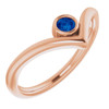 Lab Blue Sapphire set 14 Karat Rose Gold Lab Sapphire Solitaire Bezel Set V Ring