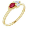 Created Ruby Gem in 14 Karat Yellow Gold Ruby and 0.15 Carat Diamond Ring