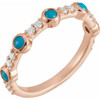 Turquoise Ring in 14 Karat Rose Gold Cabochon Turquoise and 0.2 Carat Diamond Ring