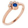 Lab Blue Sapphire set 14 Karat Rose Gold Lab Created Sapphire and .04 Carat Diamond Ring