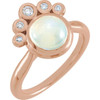 14 Karat Rose Gold Rainbow Moonstone and 0.15 Carat Diamond Ring