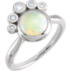 14 Karat Natural Gold Fire Opal and 0.15 Carat Diamond Ring