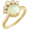 14 Karat Yellow Gold Fire Opal and 0.15 Carat Diamond Ring