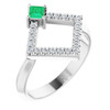 14 Karat White Gold Emerald and 0.20 Carat Diamond Geometric Ring