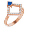Genuine Sapphire set in 14 Karat Rose Gold and 0.20 Carat Diamond Geometric Ring
