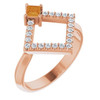 14 Karat Rose Gold Citrine and 0.20 Carat Diamond Geometric Ring