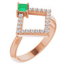 14 Karat Rose Gold Emerald and 0.20 Carat Diamond Geometric Ring