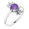 Sterling Silver Genuine AAA Amethyst and 0.25 Carat Diamond Ring