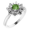 Pink Tourmaline in 14 Karat White Gold 5 mm Round Green Tourmaline and .375 Carat Diamond Ring