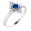 Lab Blue Sapphire Ring Sterling Silver Sapphire and 0.20 Carat Diamond Ring