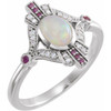 Fire Opal Ring in Sterling Silver Cabochon Ethiopian Fire Opal, Pink Sapphire and .06 Carat Diamond Ring