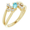 Blue Zircon in 14 Karat Yellow Gold  Blue Zircon and 0.15 Carat Diamond Bypass Ring