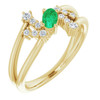14 Karat Yellow Gold Emerald and 0.15 Carat Diamond Bypass Ring
