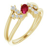 Natural Ruby in 14 Karat Yellow Gold and 0.15 Carat Diamond Bypass Ring