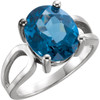 Platinum 12x10mm Oval London Blue Topaz Gemstone Ring