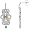 Genuine Sterling Silver Citrine and .03 Carat Diamond Granulated Design Dangle Earrings