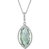 Sterling Silver Green Quartz and 0.25 Carat Diamond Halo Style 18 inch Necklace