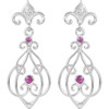 Genuine Sterling Silver with 14 Karat White Gold Post Ruby and .025 Carat Diamond Earrings