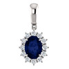 14 Karat White Gold Blue Sapphire and 0.33 Carat Diamond Pendant