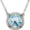 Platinum 6mm Round Sky Blue Topaz and .04 Carat Diamond 16 inch Necklace