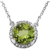 14 Karat White Gold 6mm Round Peridot and .04 Carat Diamond 16 inch Necklace