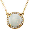 Genuine 14 Karat Yellow Gold 8mm Round White Opal and .05 Carat Diamond 16 inch Necklace