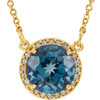 Buy 14 Karat Yellow Gold 7mm Round London Blue Topaz and .04 Carat Diamond 16 inch Necklace