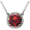 Platinum 7mm Round Mozambique Garnet and .04 Carat Diamond 16 inch Necklace