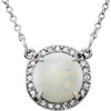 Sterling Silver 7mm Round White Opal and .04 Carat Diamond 16 inch Necklace