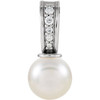 14 Karat White Gold Freshwater Cultured Pearl and .03 Carat Diamond Pendant