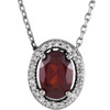 Red Garnet Necklace in Amazing 14 Karat White Gold Mozambique Garnet Gemstone Cabachon and .05 Carat Diamond 16 inch Necklace