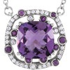 14 Karat White Gold Amethyst and 00.17 Carat Diamond 16 inch Necklace