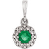 14 Karat White Gold Emerald and .04 Carat Diamond Halo Style Pendant