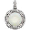 14 Karat White Gold Round Opal and 0.10 Carat Diamond Pendant