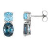 14 Karat White Gold Oval Genuine London Blue Topaz, Oval Genuine Swiss Blue Topaz and .01 Carat Diamond Earrings