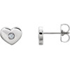 Genuine 14 Karat White Gold .06 Carat Diamond Heart Earrings