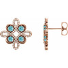 14 Karat Rose Gold Genuine Blue Zircon and 0.25 Carat Diamond Earrings