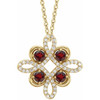 Red Garnet 14 Karat Yellow Gold Mozambique Garnet and 0.17 Carat Diamond Clover 18 inch Necklace