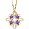 14 Karat Yellow Gold Amethyst and 0.17 Carat Diamond Clover 18 inch Necklace
