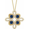 Sapphire Gem in 14 Karat Yellow Gold Sapphire and 0.17 Carat Diamond Clover 18 inch Necklace