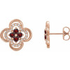 Red Garnet Gems set in 14 Karat Rose Gold Mozambique Garnet and 0.20 Carat Diamond Clover Earrings