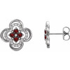 Red Garnet Gems set in Sterling Silver Mozambique Garnet and 0.20 Carat Diamond Clover Earrings