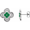 14 Karat White Gold Emerald and 0.20 Carat Diamond Clover Earrings