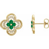 14 Karat Yellow Gold Emerald and 0.20 Carat Diamond Clover Earrings