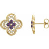 14 Karat Yellow Gold Alexandrite and 0.20 Carat Diamond Clover Earrings