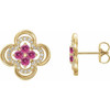 14 Karat Yellow Gold Pink Tourmaline and 0.20 Carat Diamond Clover Earrings